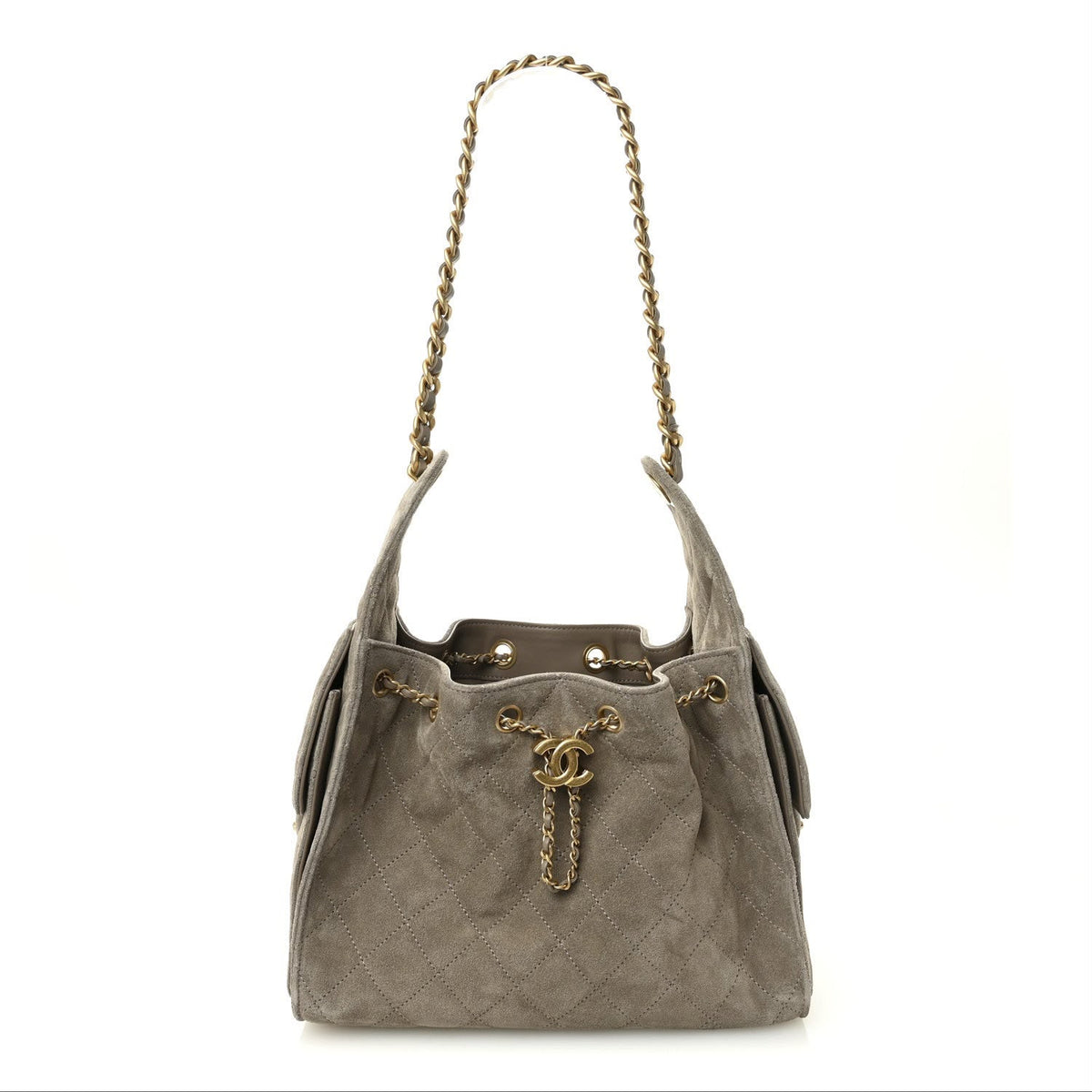 Suede Quilted Small Chanel 25 Handbag Dark Grey