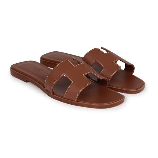 HermÃ¨s Oran Leather Sandals - Brown - Brown - photo 1